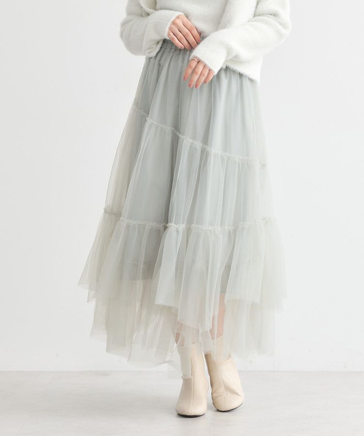 earth music&ecology「イレギュラーヘム段々チュールスカート」|フレア|