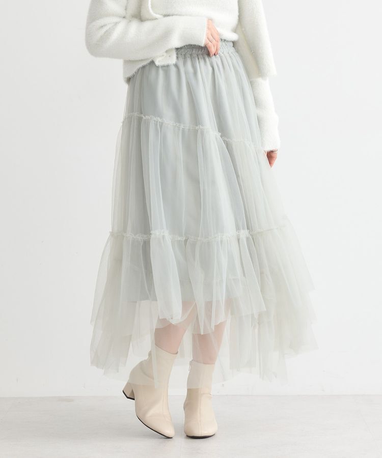 earth music&ecology「イレギュラーヘム段々チュールスカート」|フレア|