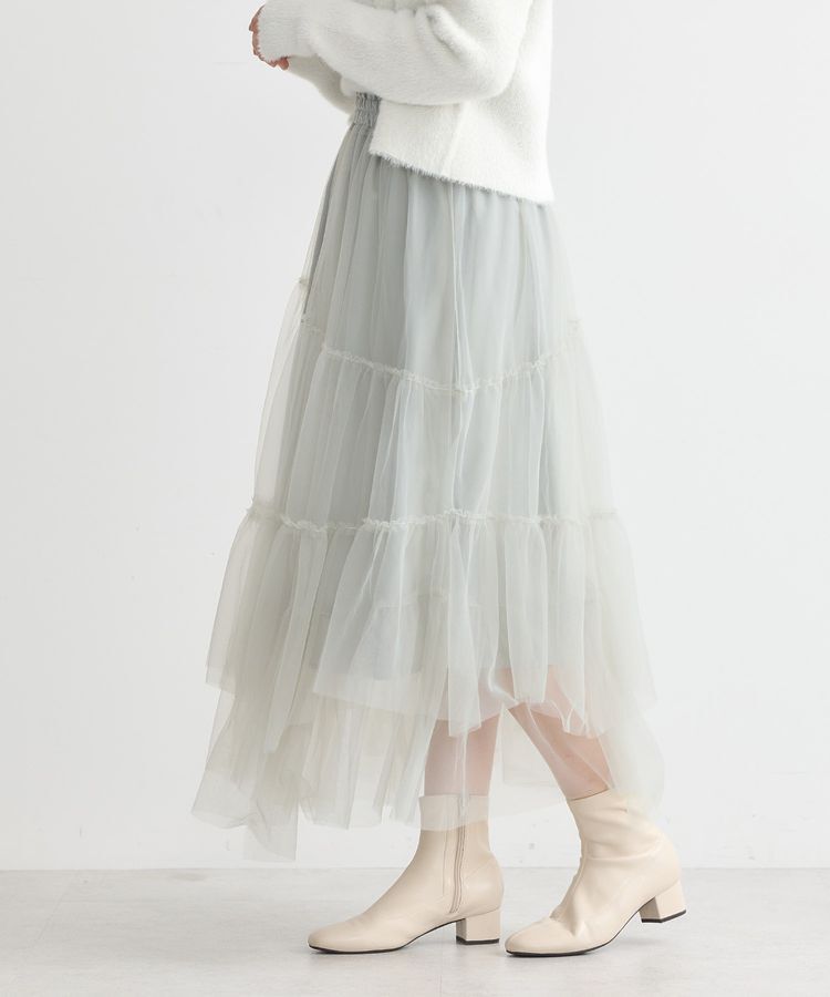 earth music&ecology「イレギュラーヘム段々チュールスカート」|フレア|