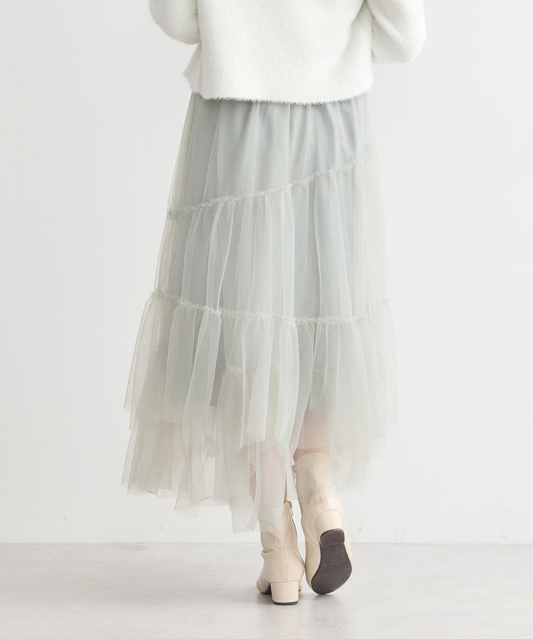 earth music&ecology「イレギュラーヘム段々チュールスカート」|フレア|