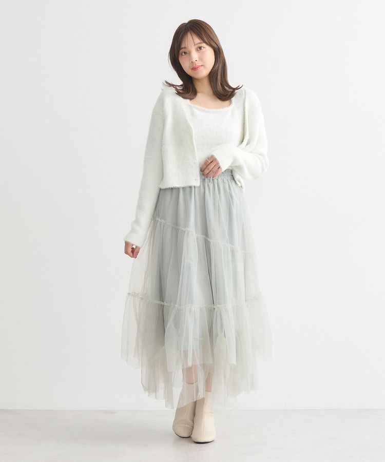 earth music&ecology「イレギュラーヘム段々チュールスカート」|フレア|