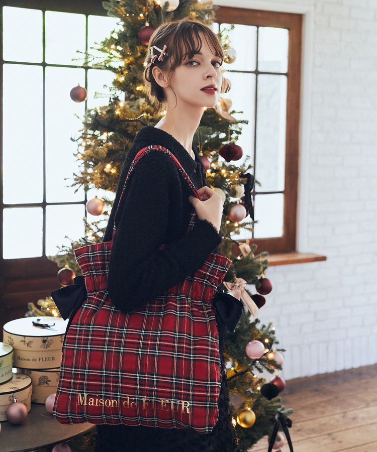 Maison de FLEUR「チェックダブルリボンギャザートートバッグ」|トートバッグ|