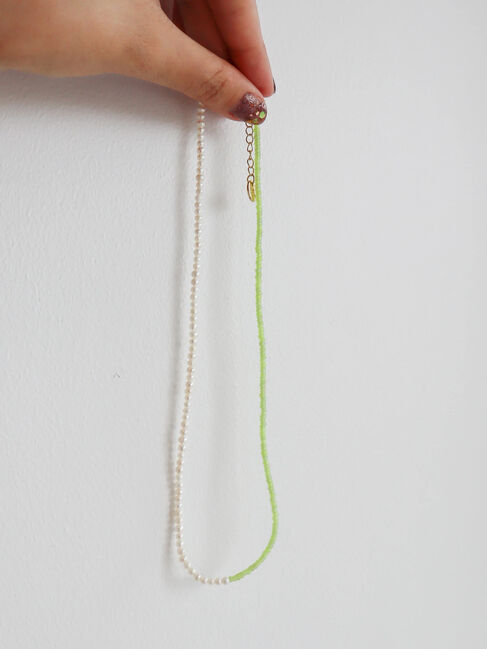  「淡水パール&times;ビーズショートネックレス」|ネックレス|ライムグリーン