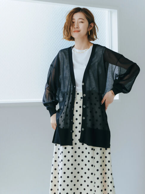 YECCA VECCA「シアーニットミドル丈カーディガン」|カーディガン|