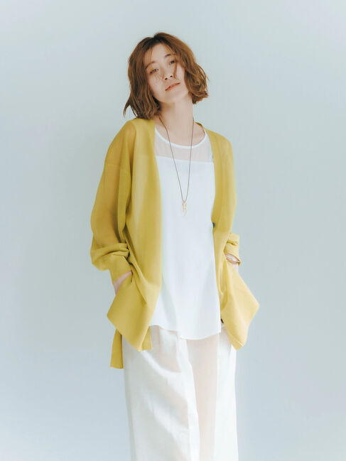 YECCA VECCA「シアーニットミドル丈カーディガン」|カーディガン|