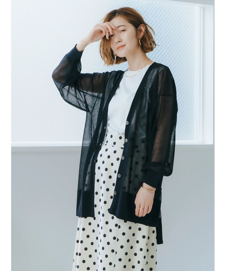 YECCA VECCA「シアーニットミドル丈カーディガン」|カーディガン|