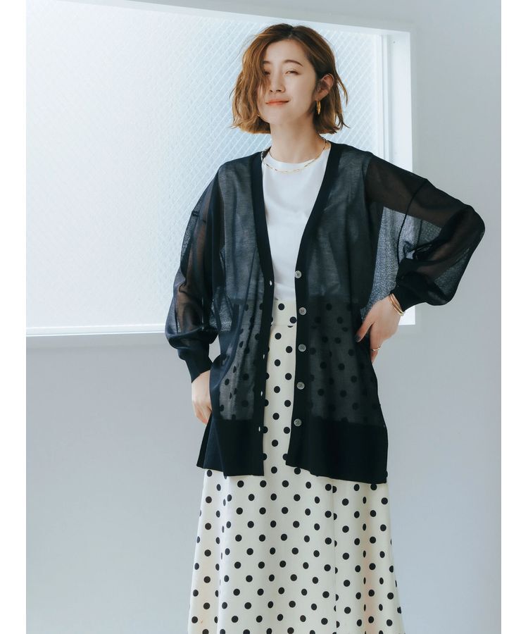 YECCA VECCA「シアーニットミドル丈カーディガン」|カーディガン|