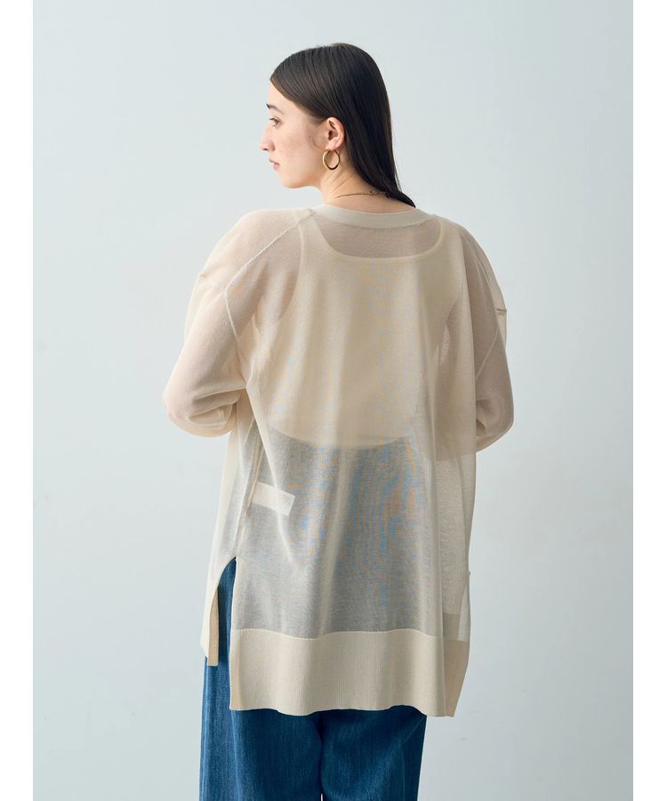 YECCA VECCA「シアーニットミドル丈カーディガン」|カーディガン|