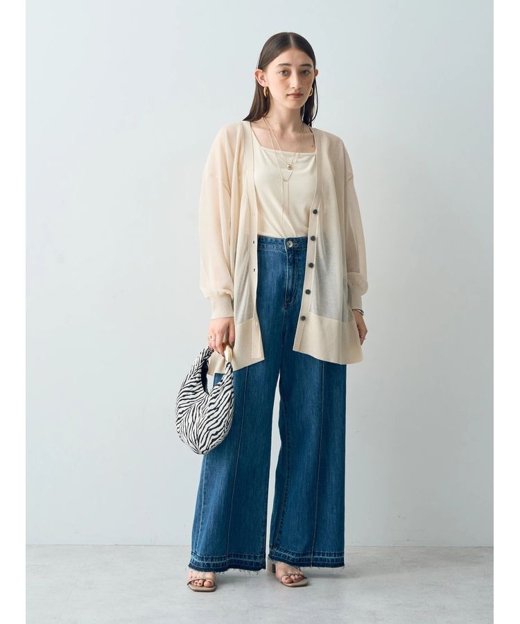 YECCA VECCA「シアーニットミドル丈カーディガン」|カーディガン|