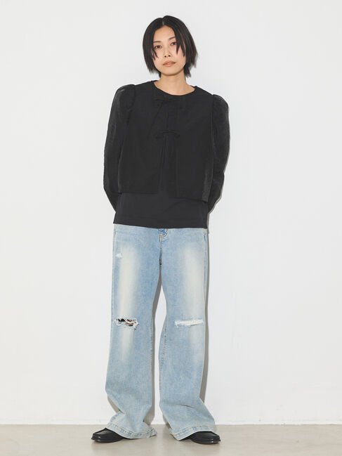 GARAGE OF GOOD CLOTHING「リボン付きパフスリーブブラウス」|シャツ・ブラウス|