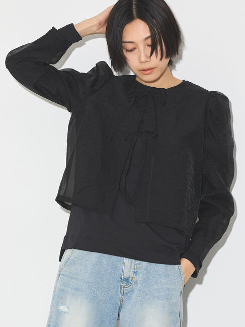 GARAGE OF GOOD CLOTHING「リボン付きパフスリーブブラウス」|シャツ・ブラウス|Black