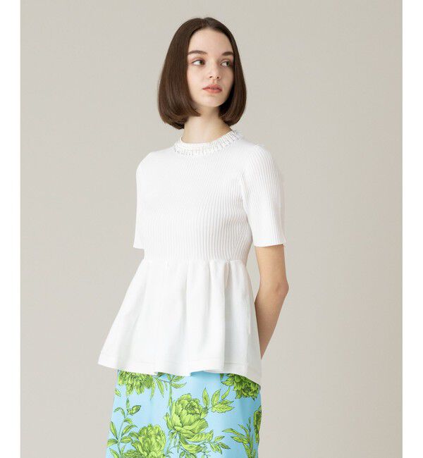 LOULOU WILLOUGHBY「【LOULOU WILLOUGHBY】衿ビーズペプラムプルオーバー」|ニット・セーター|オフホワイト