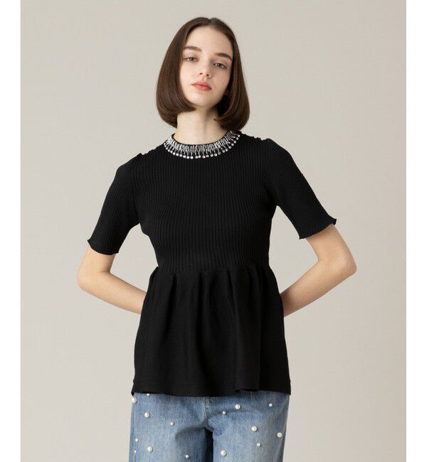 LOULOU WILLOUGHBY「【LOULOU WILLOUGHBY】衿ビーズペプラムプルオーバー」|ニット・セーター|