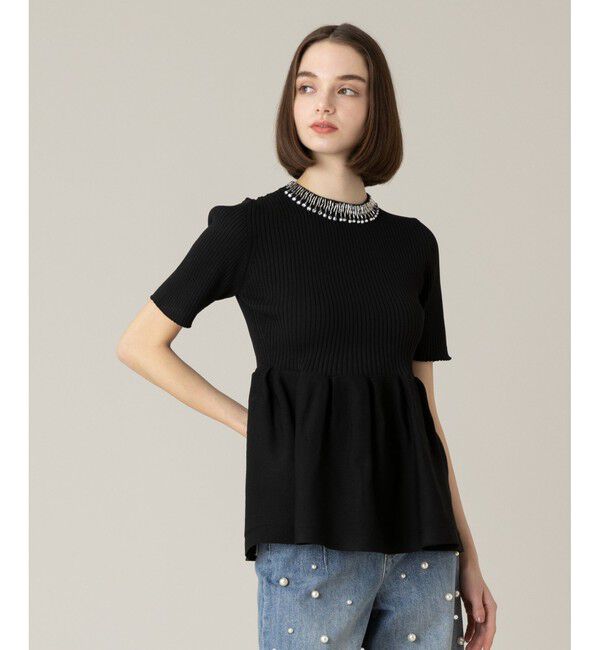 LOULOU WILLOUGHBY「【LOULOU WILLOUGHBY】衿ビーズペプラムプルオーバー」|ニット・セーター|