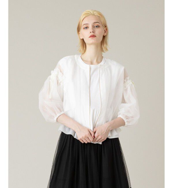 LOULOU WILLOUGHBY「【LOULOU WILLOUGHBY】チュールリボンブルゾン」|ブルゾン・スタジャン|オフホワイト