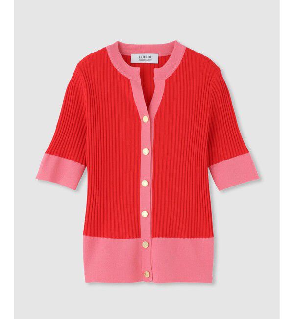 LOULOU WILLOUGHBY「◇ 【LOULOU WILLOUGHBY】バイカラーキーネック5分袖カーディガン」|カーディガン|レッド