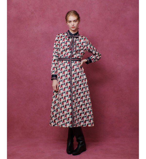 完売品　LOULOU WILLOUGHBY コスメティックプリントワンピース LOULOU WILLOUGHBY】ホースジオメトリックプリントシャツワンピース