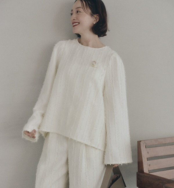  「【Du noir】ジャガードストライプブラウス」|プルオーバー|アイボリー