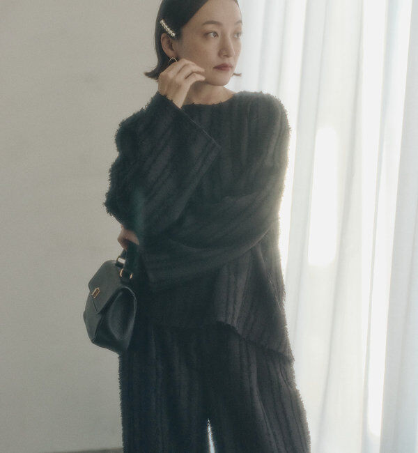  「【Du noir】ジャガードストライプブラウス」|プルオーバー|ブラック