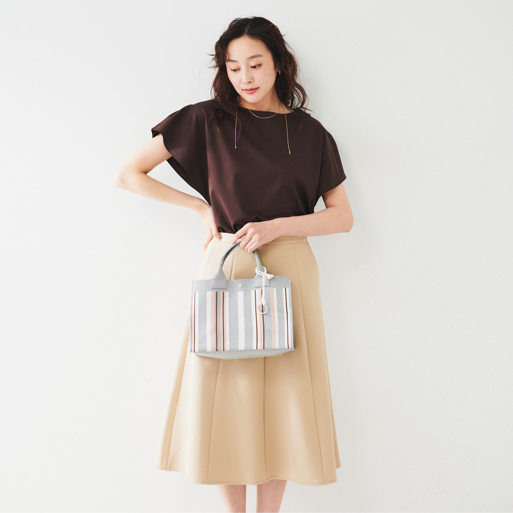 UNTITLED「【手洗い可】マルチストライプニットバッグ」|ハンドバッグ|