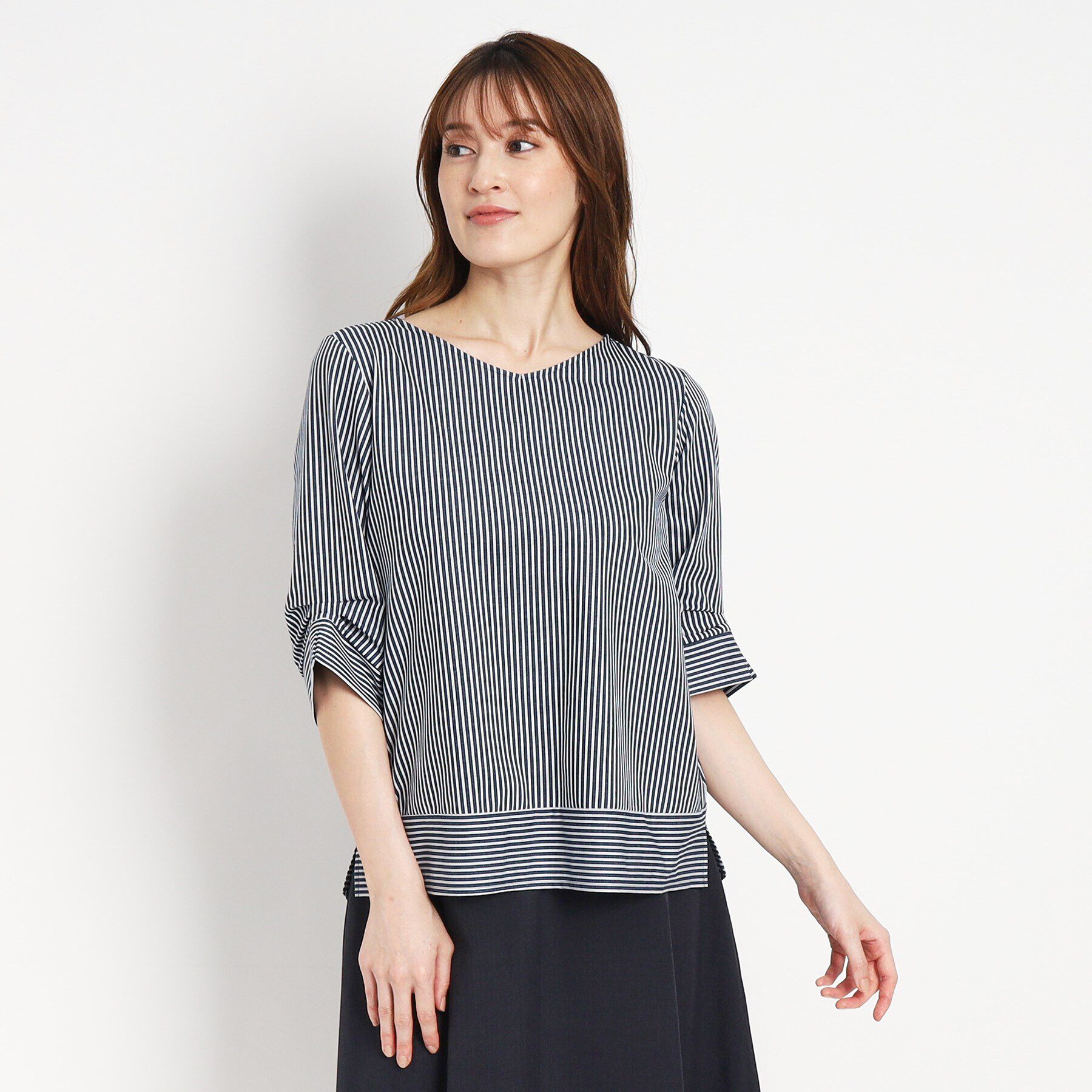 COUP DE CHANCE「【洗える／日本製】ストライプ柄プルオーバージャージ」|Tシャツ・カットソー|