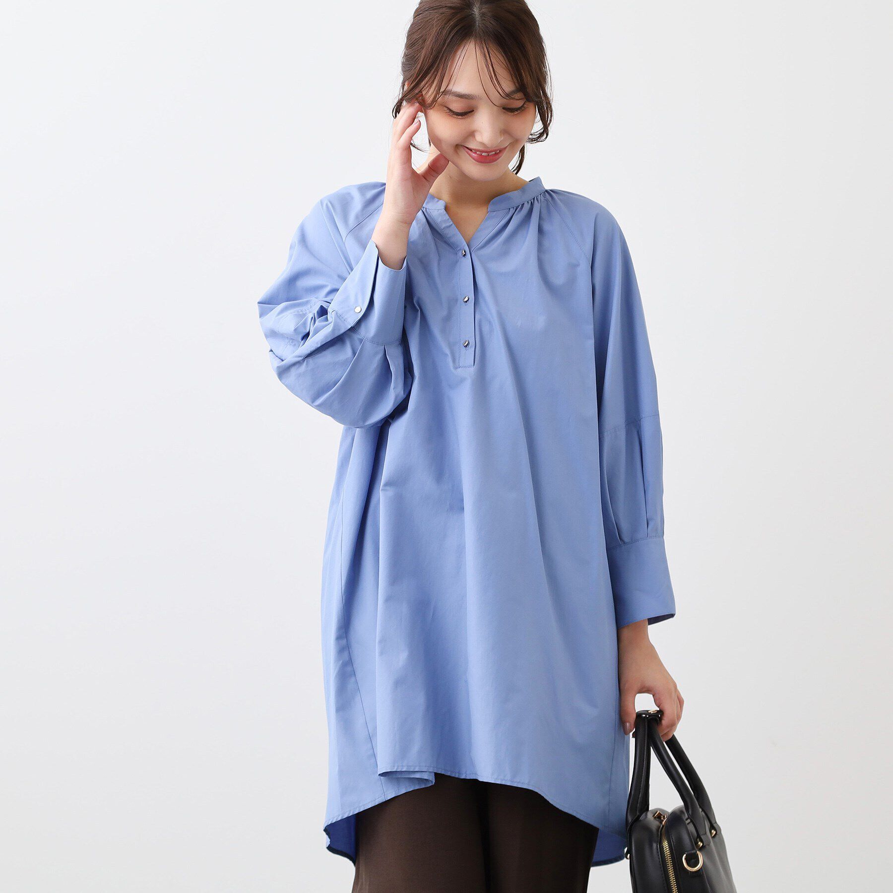 Reflect「【手洗い可】スキッパーネックチュニックブラウス」|シャツ・ブラウス|