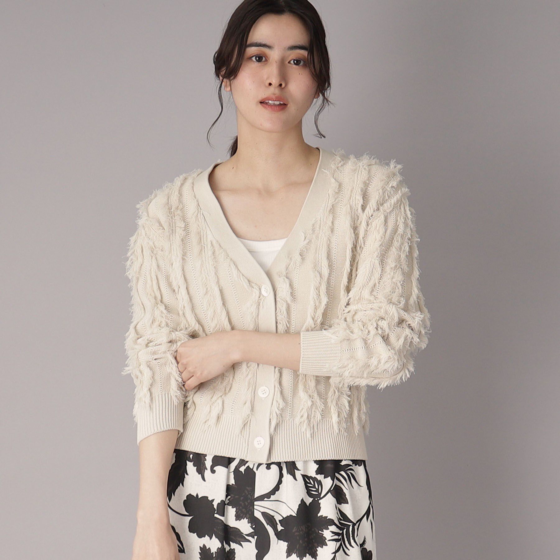 DRESSTERIOR「【Vネック/清涼感】コットンフリンジニットカーデ」|カーディガン|