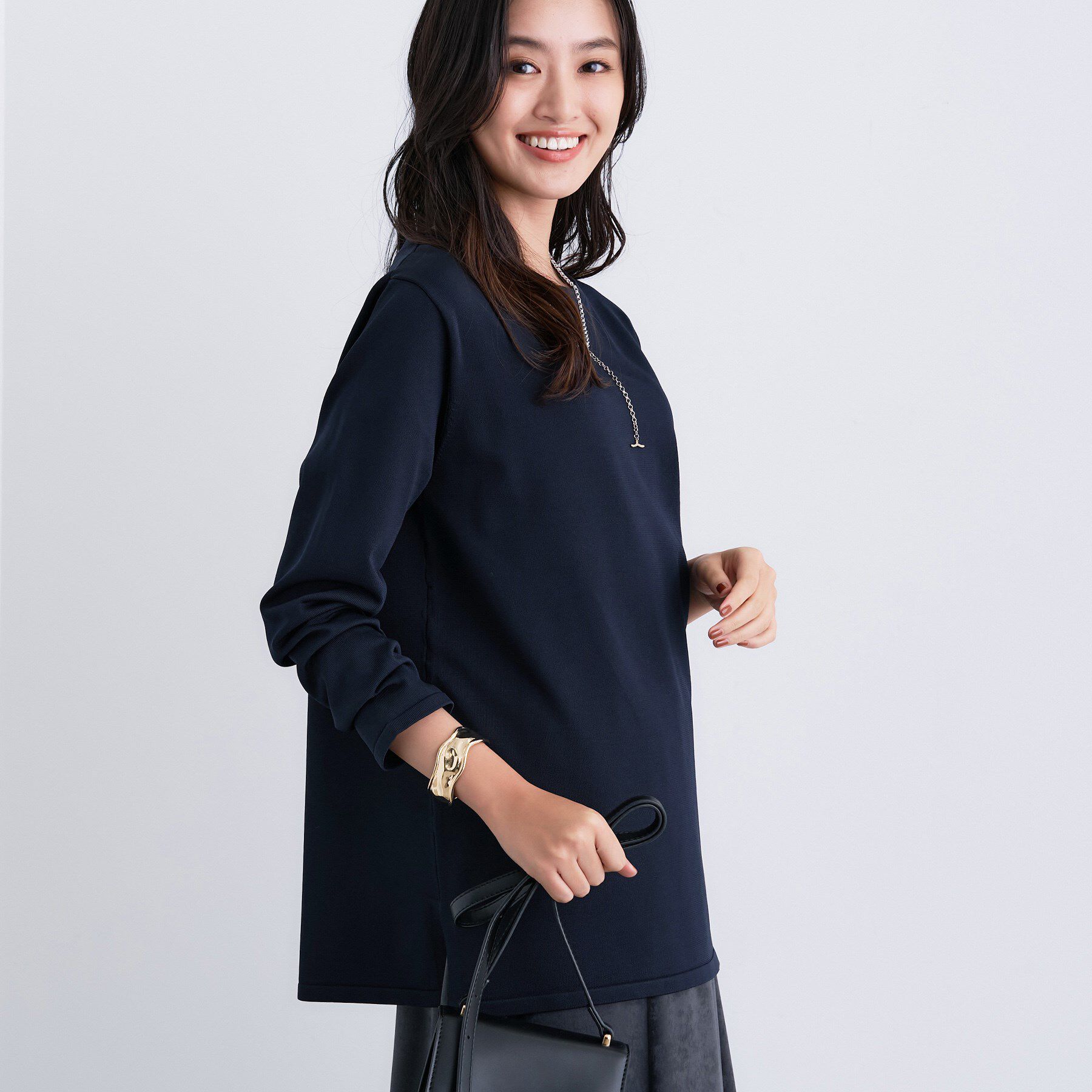 INDIVI「ロングライン ストレッチニット」|ニット・セーター|