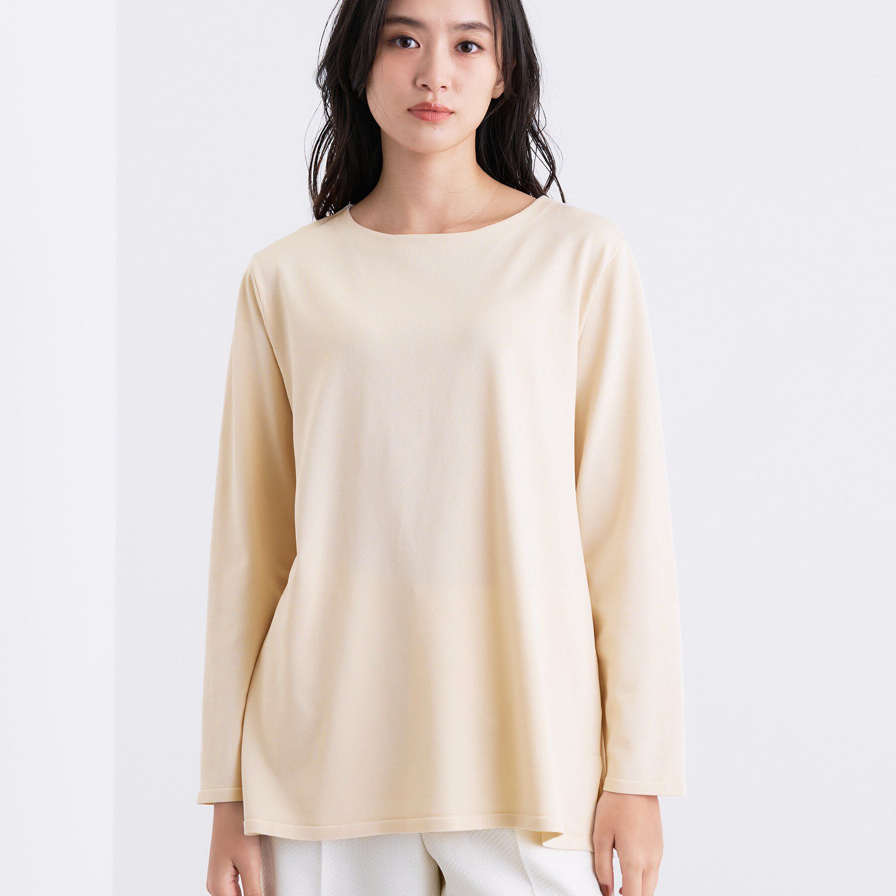 INDIVI「ロングライン ストレッチニット」|ニット・セーター|