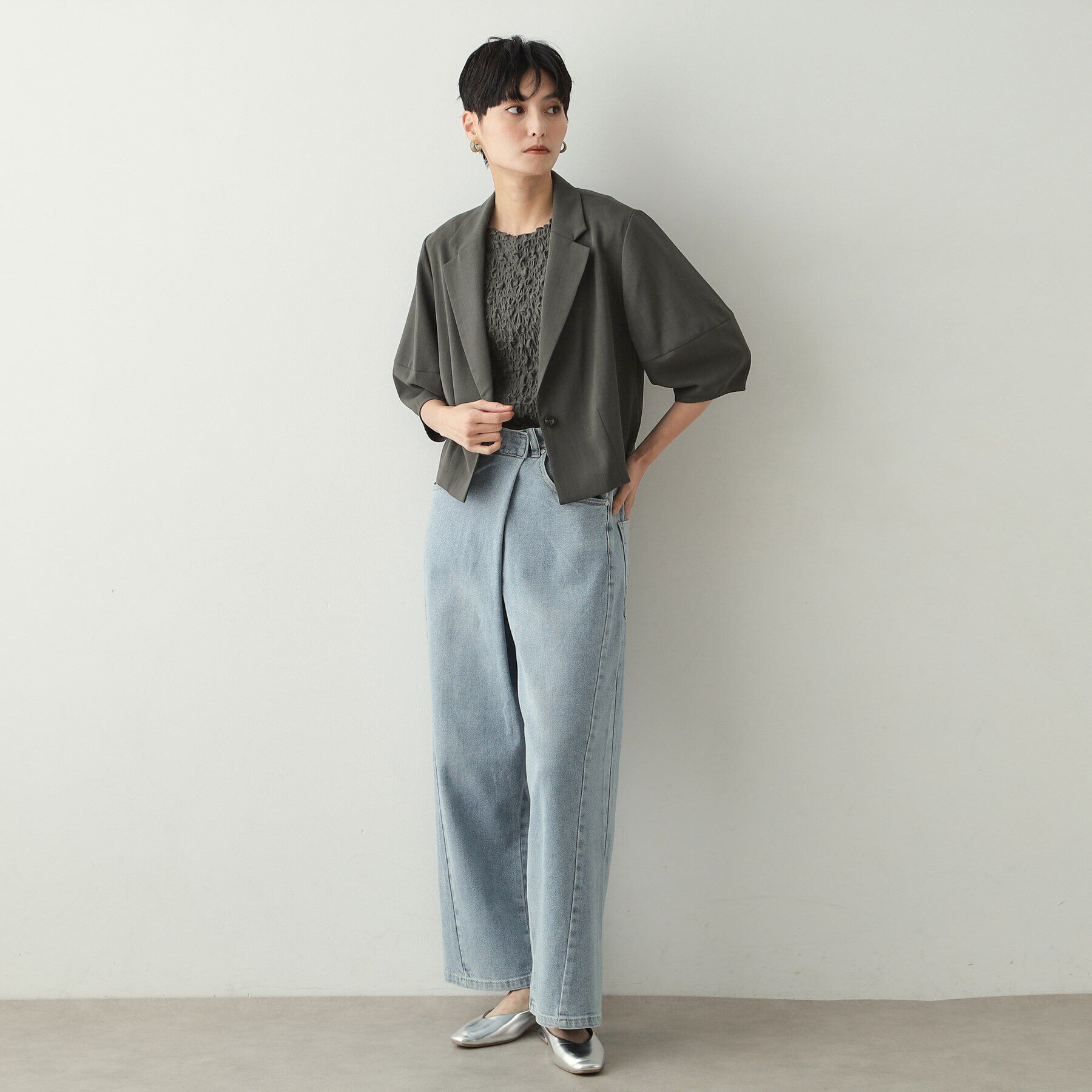 OPAQUE.CLIP「ランタンスリーブテーラードジャケット【洗濯機洗い可】」|テーラードジャケット|