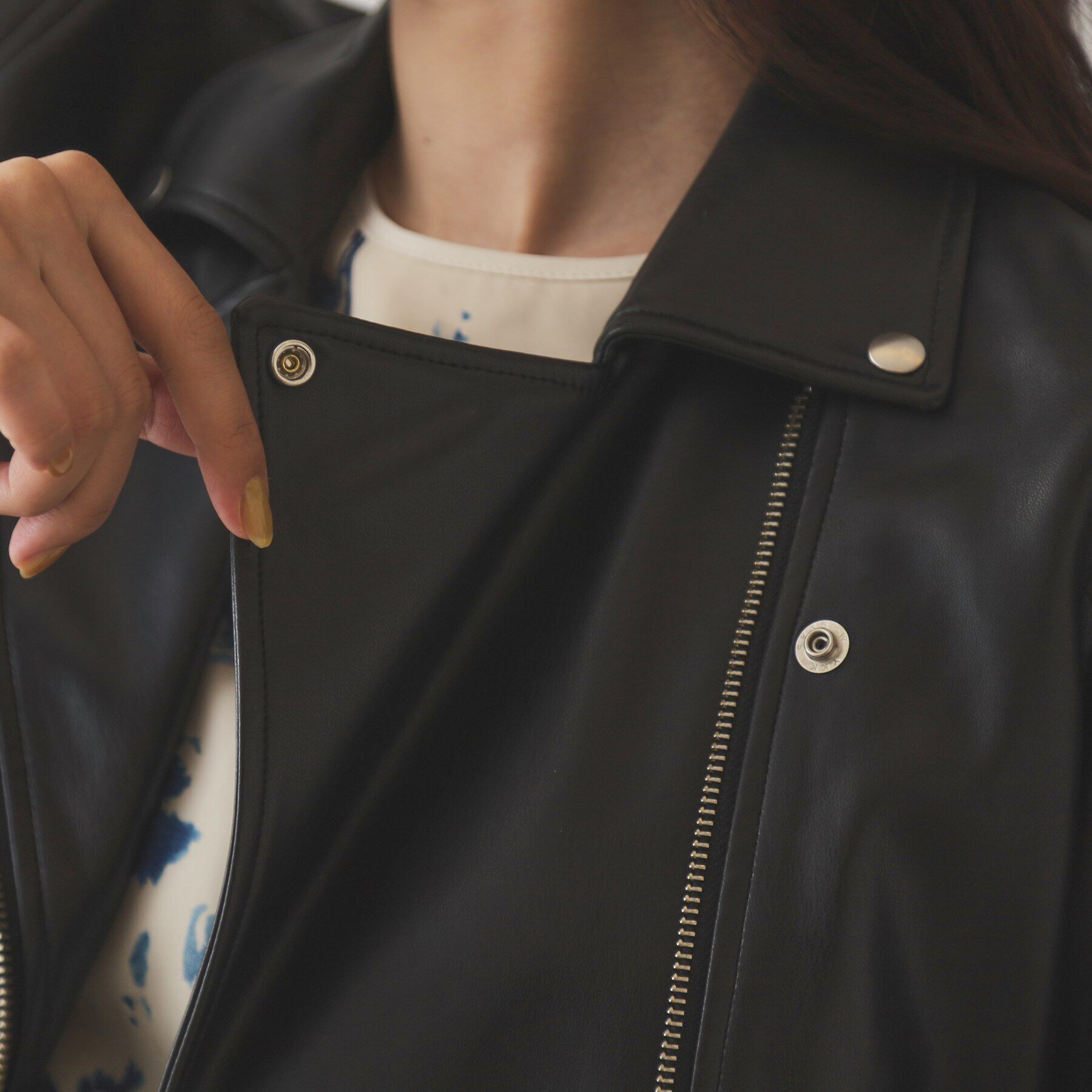 OPAQUE.CLIP「シンセティックレザーライダースジャケット【洗える】」|ライダースジャケット|