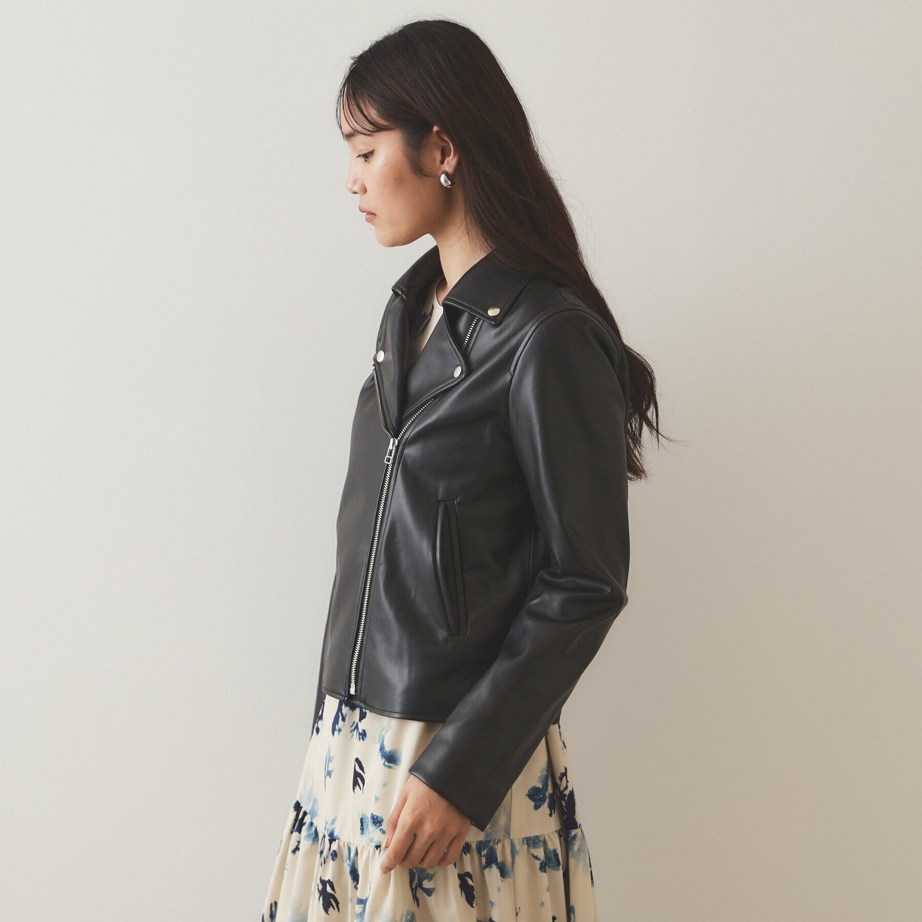 OPAQUE.CLIP「シンセティックレザーライダースジャケット【洗える】」|ライダースジャケット|