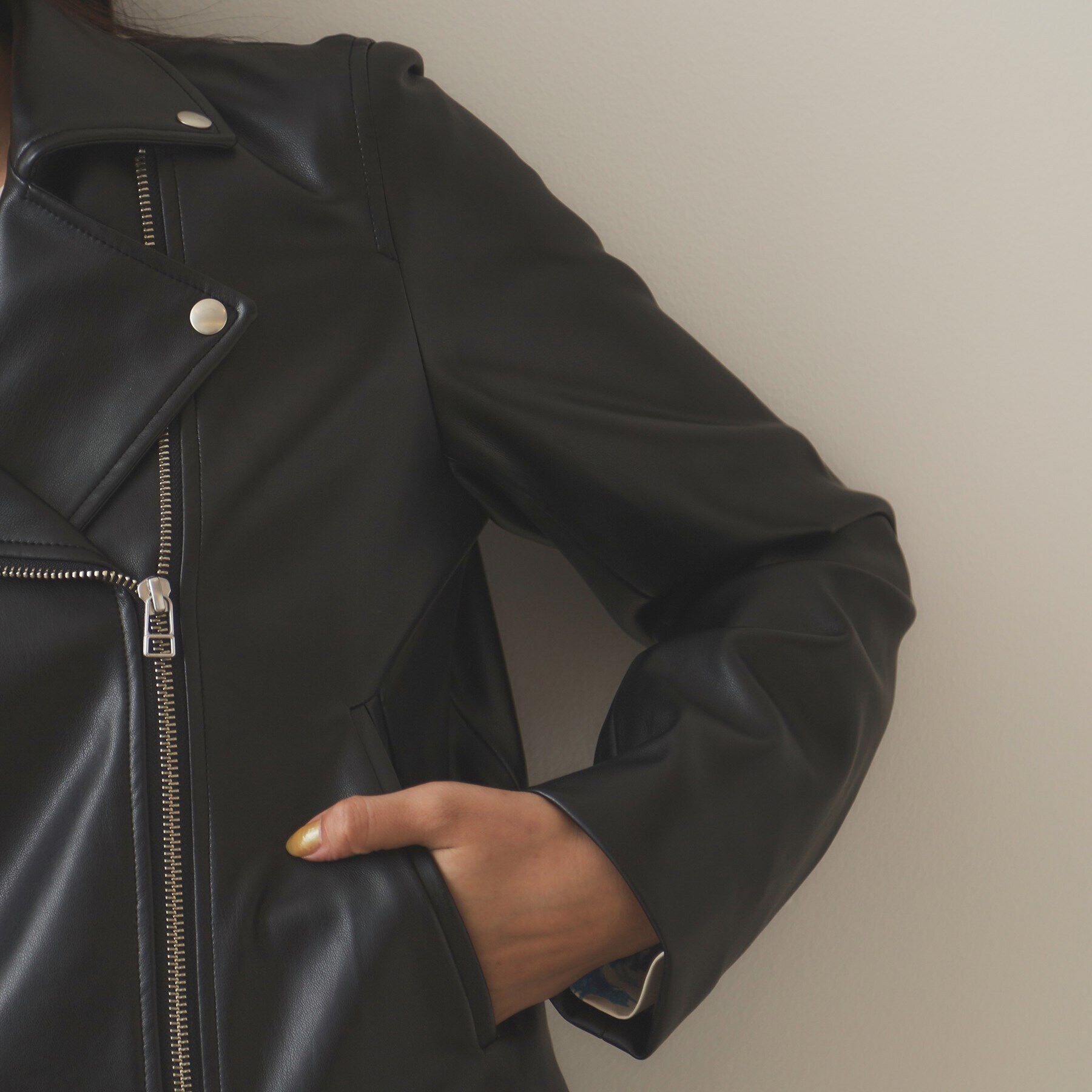 OPAQUE.CLIP「シンセティックレザーライダースジャケット【洗える】」|ライダースジャケット|