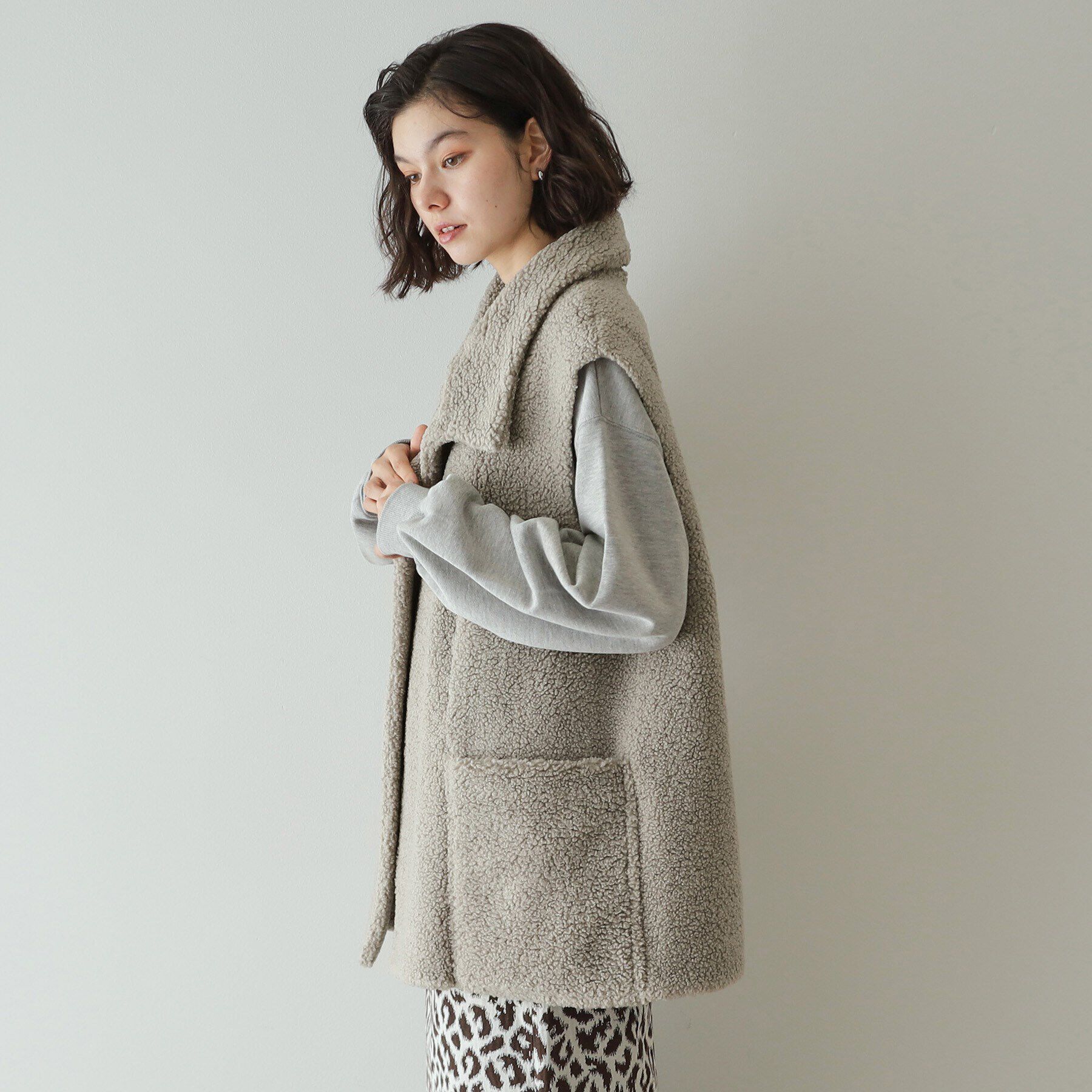 OPAQUE.CLIP「【リバーシブル】ボア&times;レザー調ベスト」|ベスト・ジレ|