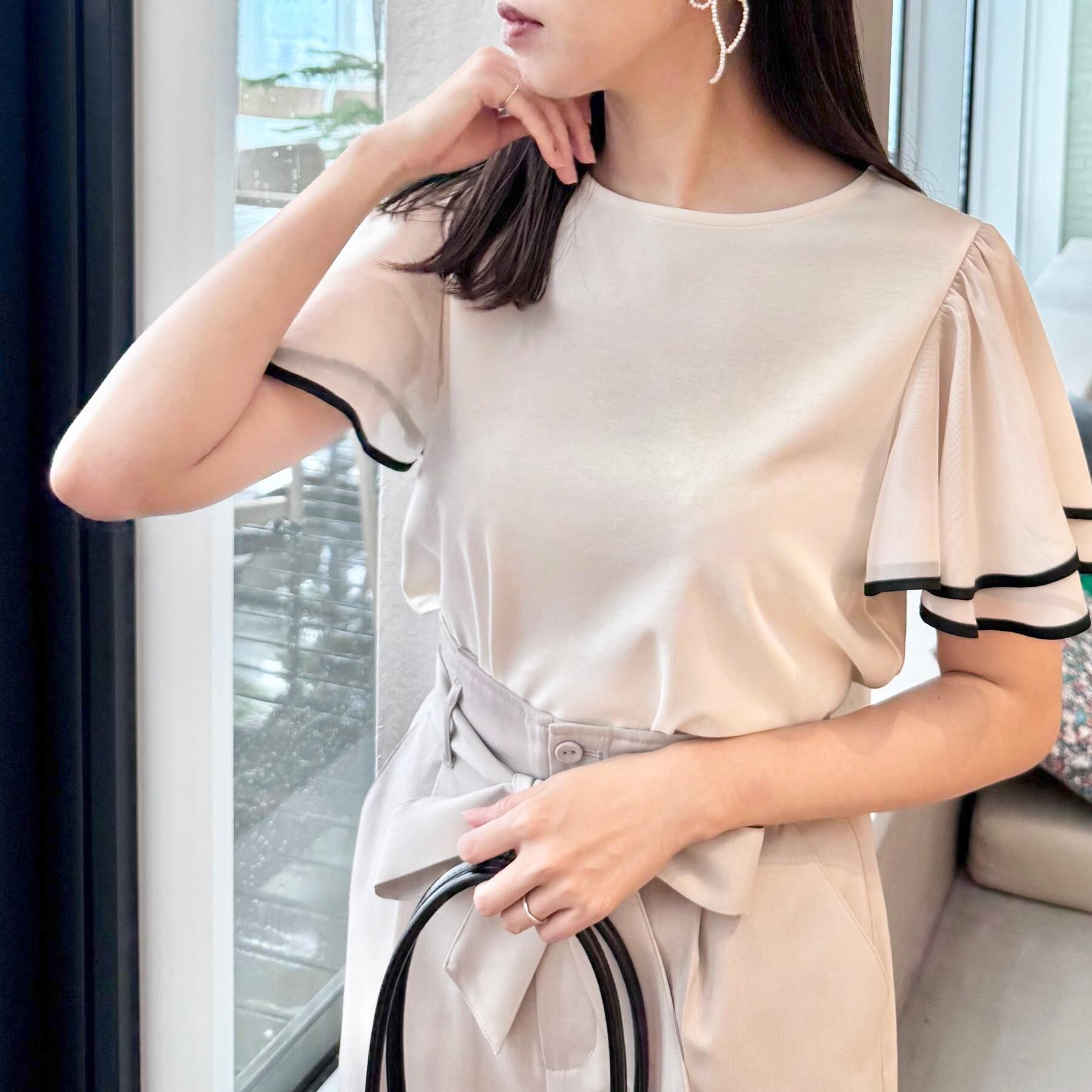 Couture broach「【マシンウォッシャブル・UVケア・接触冷感・二の腕カバー】配色フレアドッキングカットソー」|Tシャツ・カットソー|