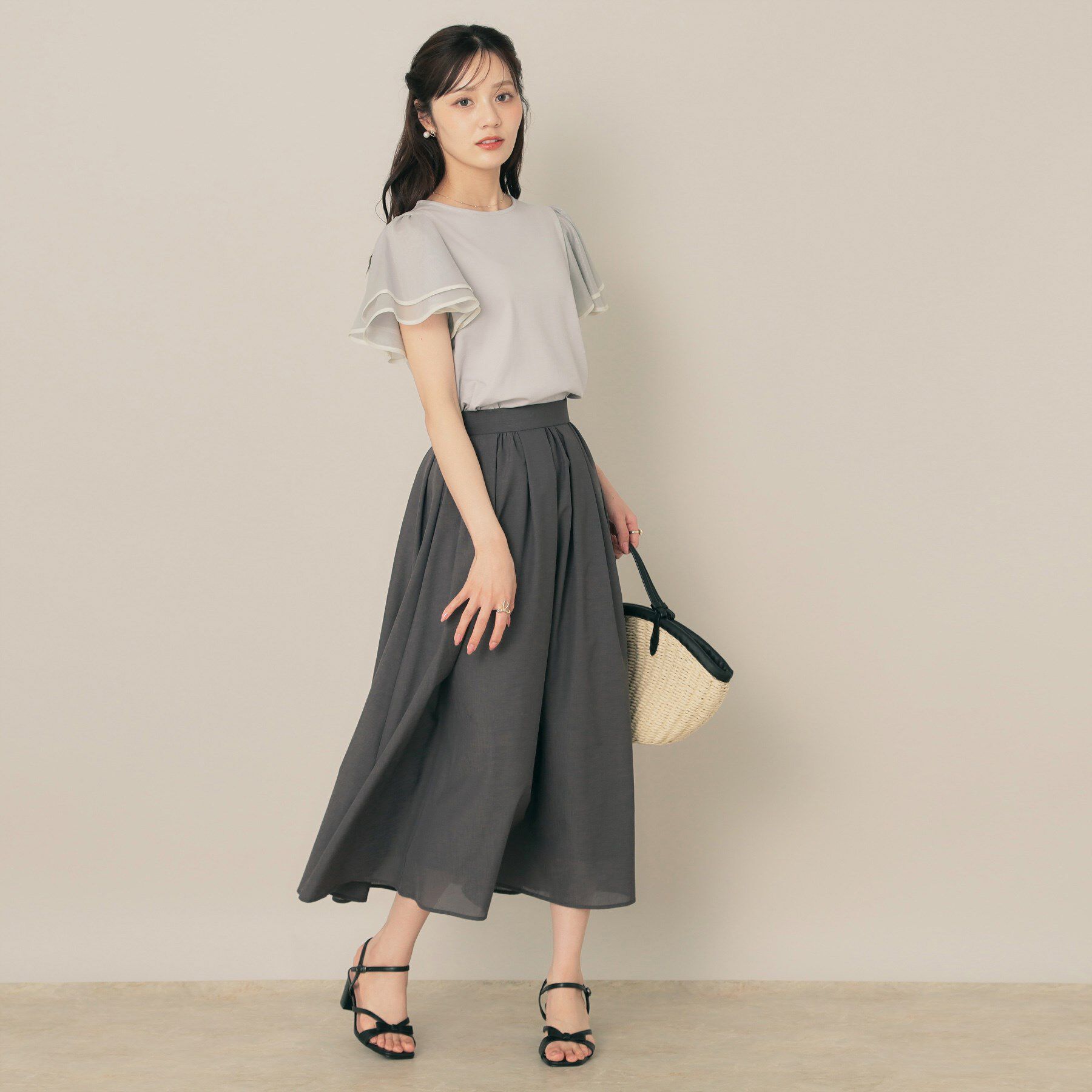 Couture broach「【マシンウォッシャブル・UVケア・接触冷感・二の腕カバー】配色フレアドッキングカットソー」|Tシャツ・カットソー|