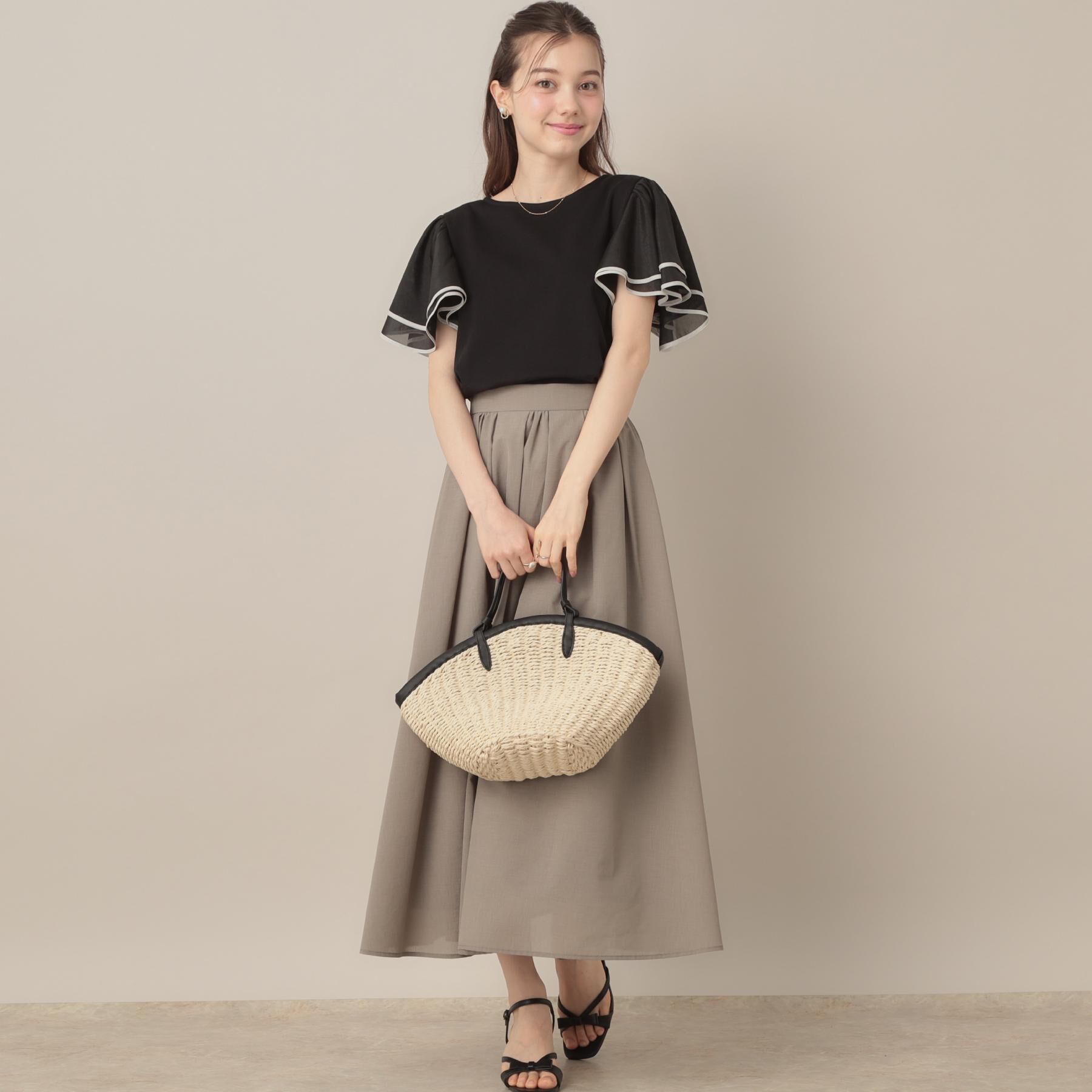 Couture broach「【マシンウォッシャブル・UVケア・接触冷感・二の腕カバー】配色フレアドッキングカットソー」|Tシャツ・カットソー|