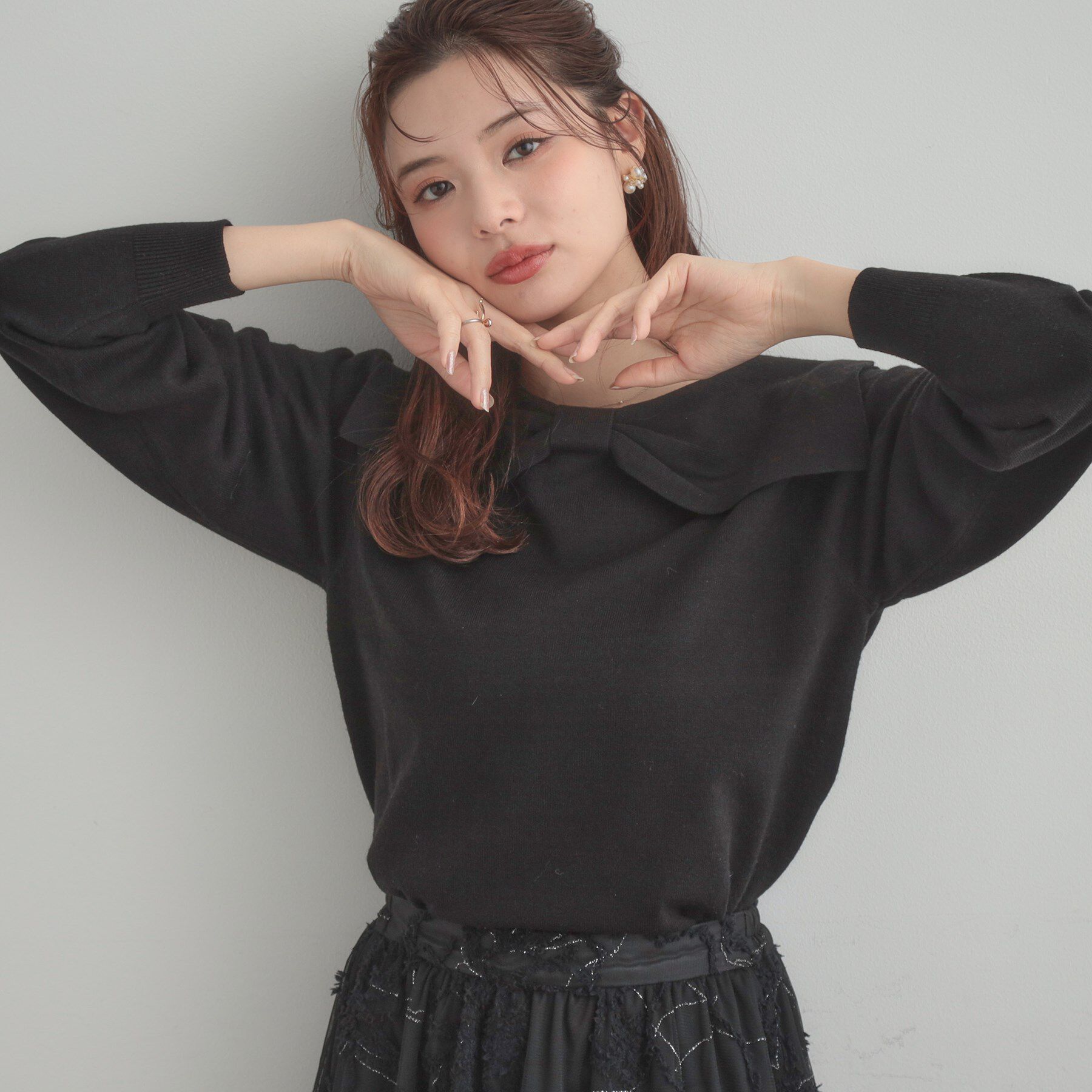 Couture broach「リボンカラーデザインニット」|ニット・セーター|ブラック(019)