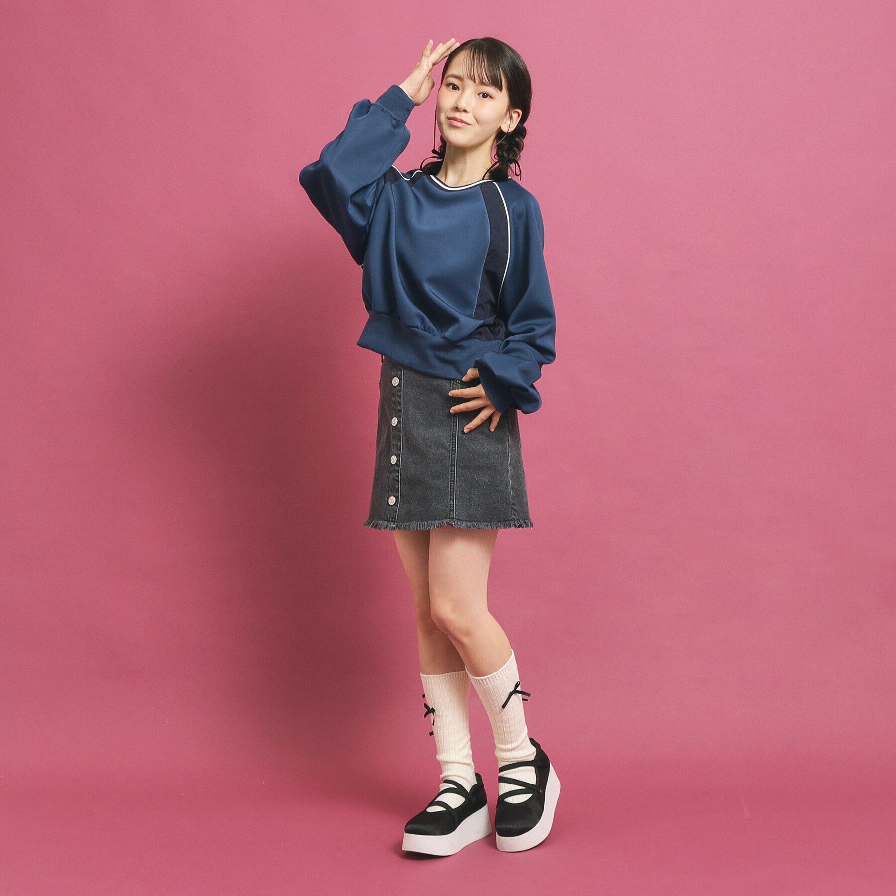 PINK-latte「フロントボタン台形デニムスカート」|スカート|