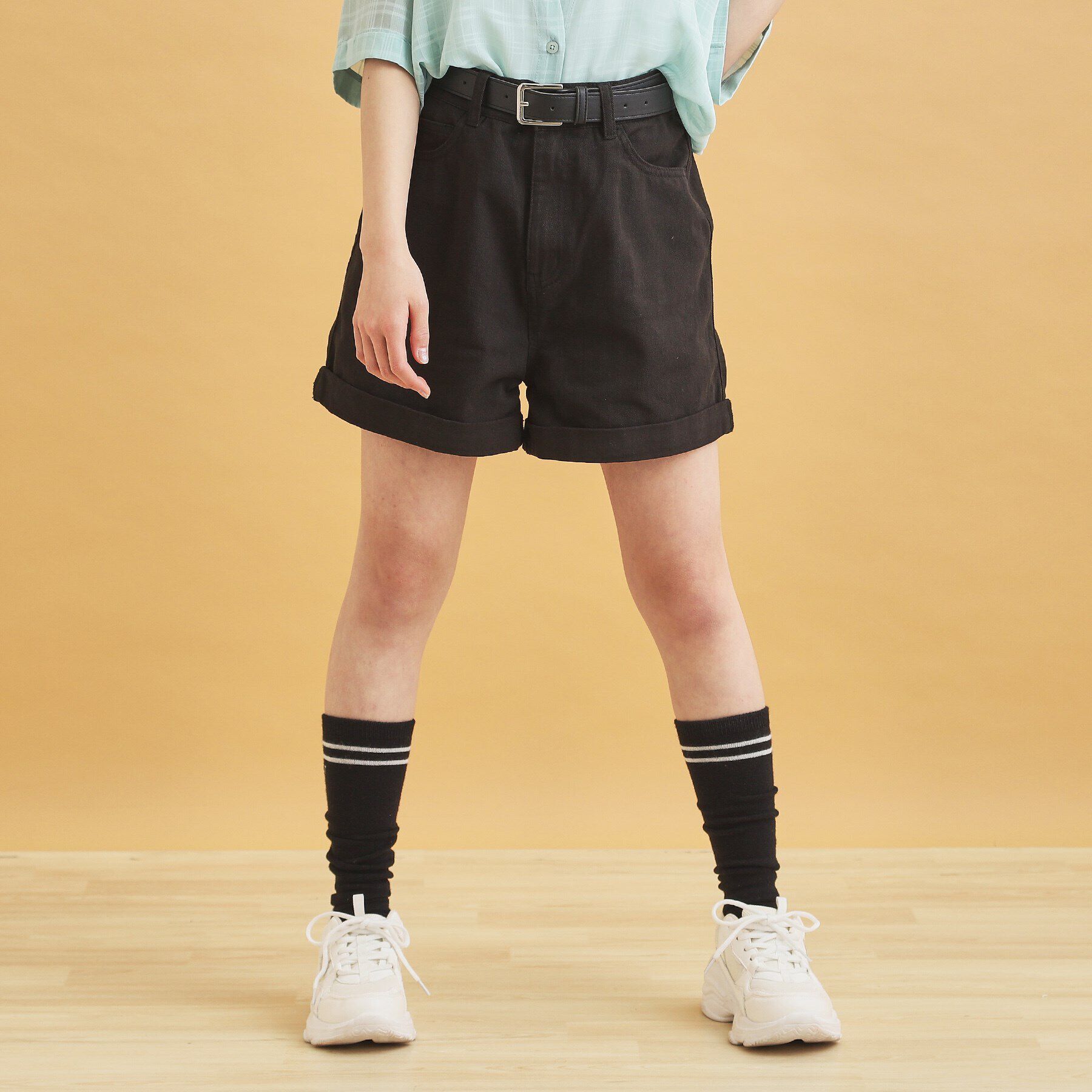 PINK-latte「ベルト付きショートパンツ」|キュロット|ブラック(019)