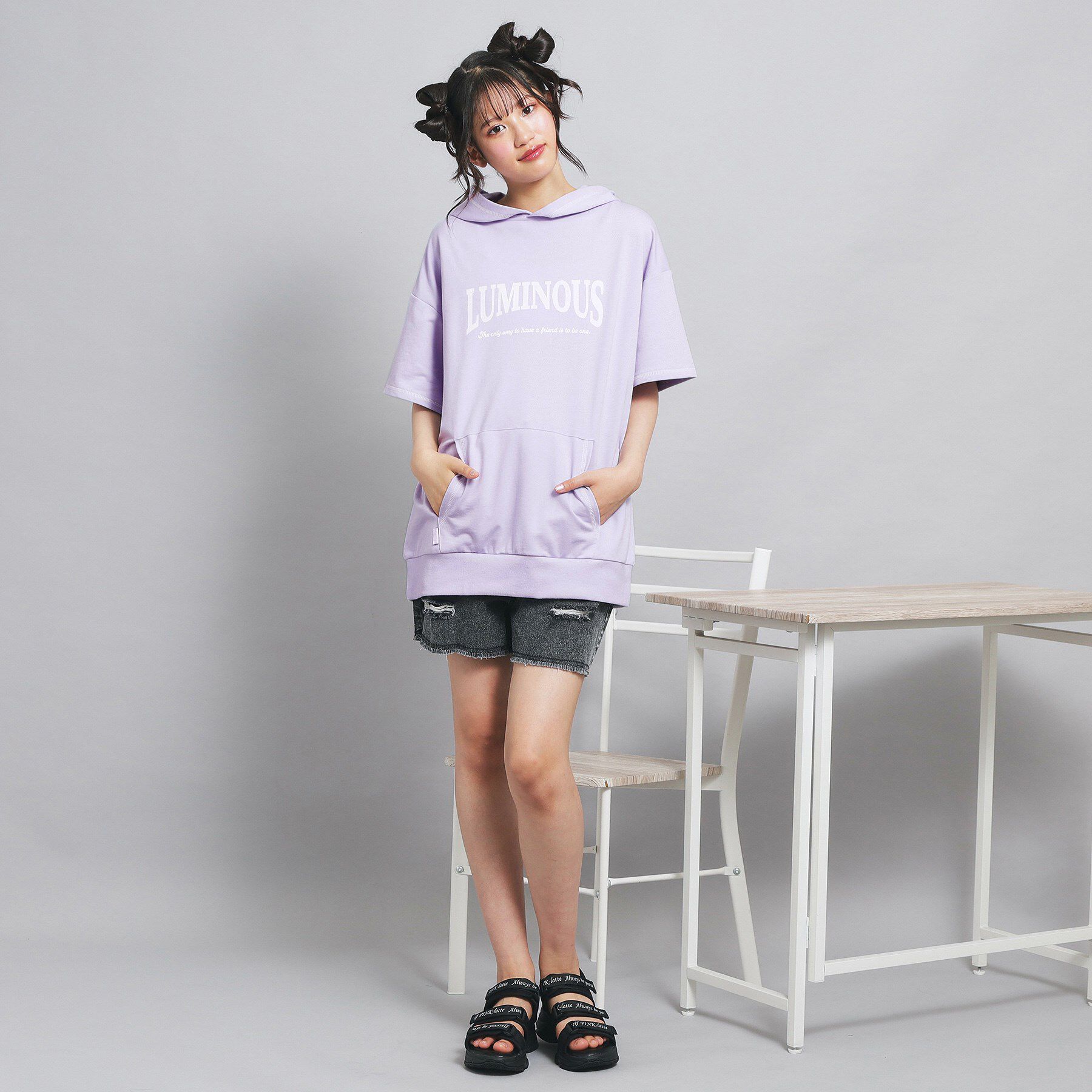 PINK-latte「配色ステッチパーカチュニック」|パーカー|