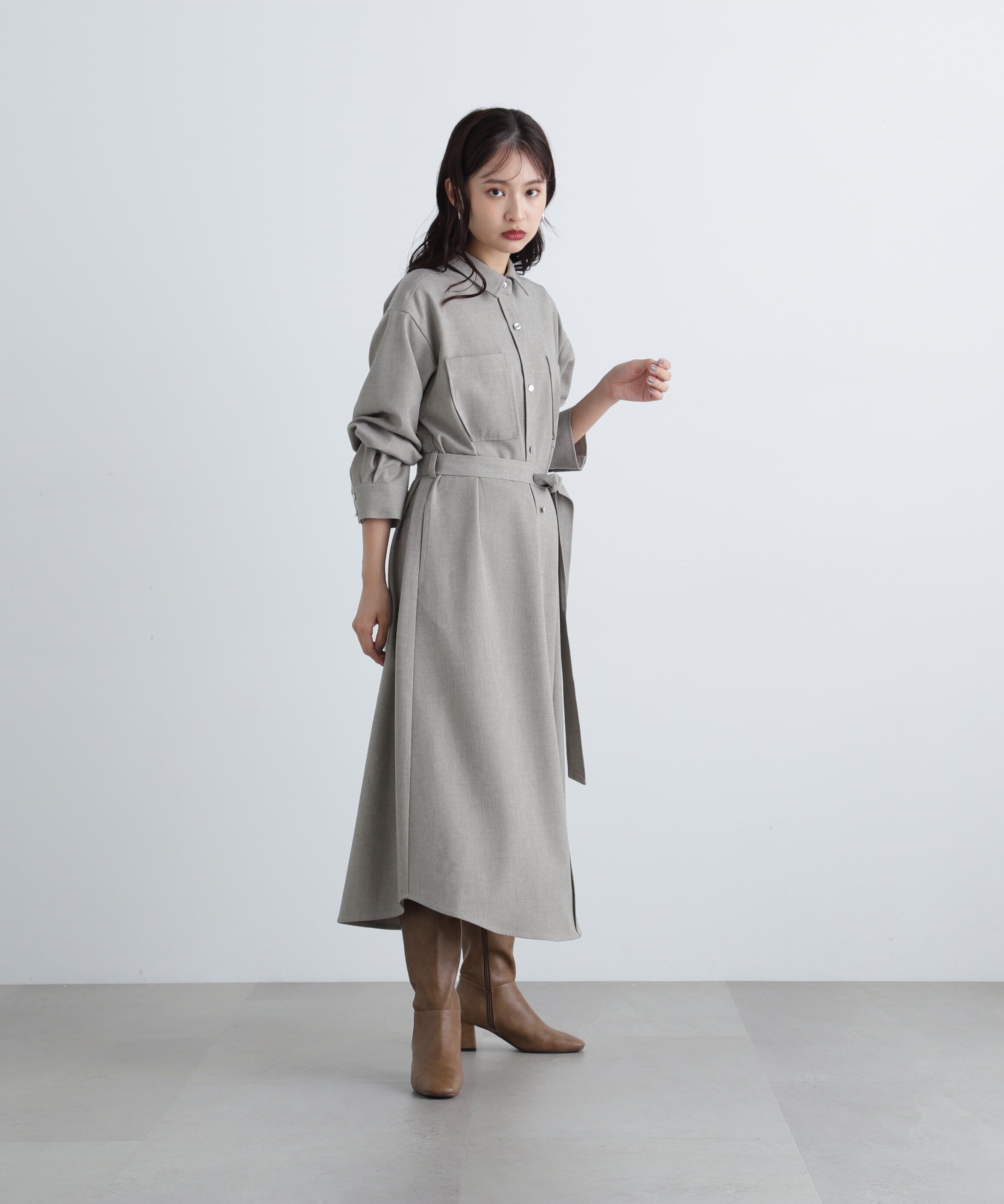  「リボンベルト付シャツワンピース」|ワンピース|