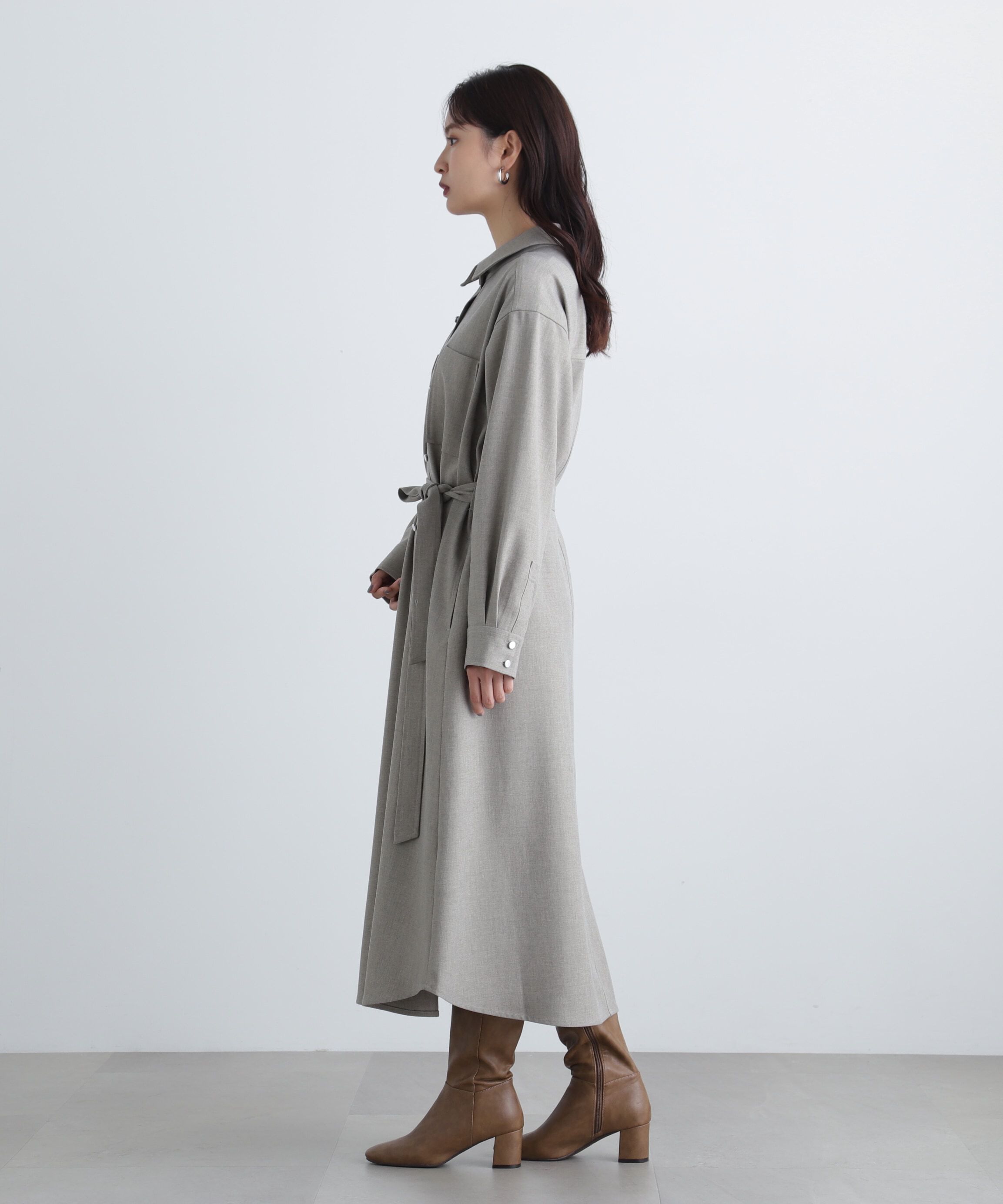  「リボンベルト付シャツワンピース」|ワンピース|