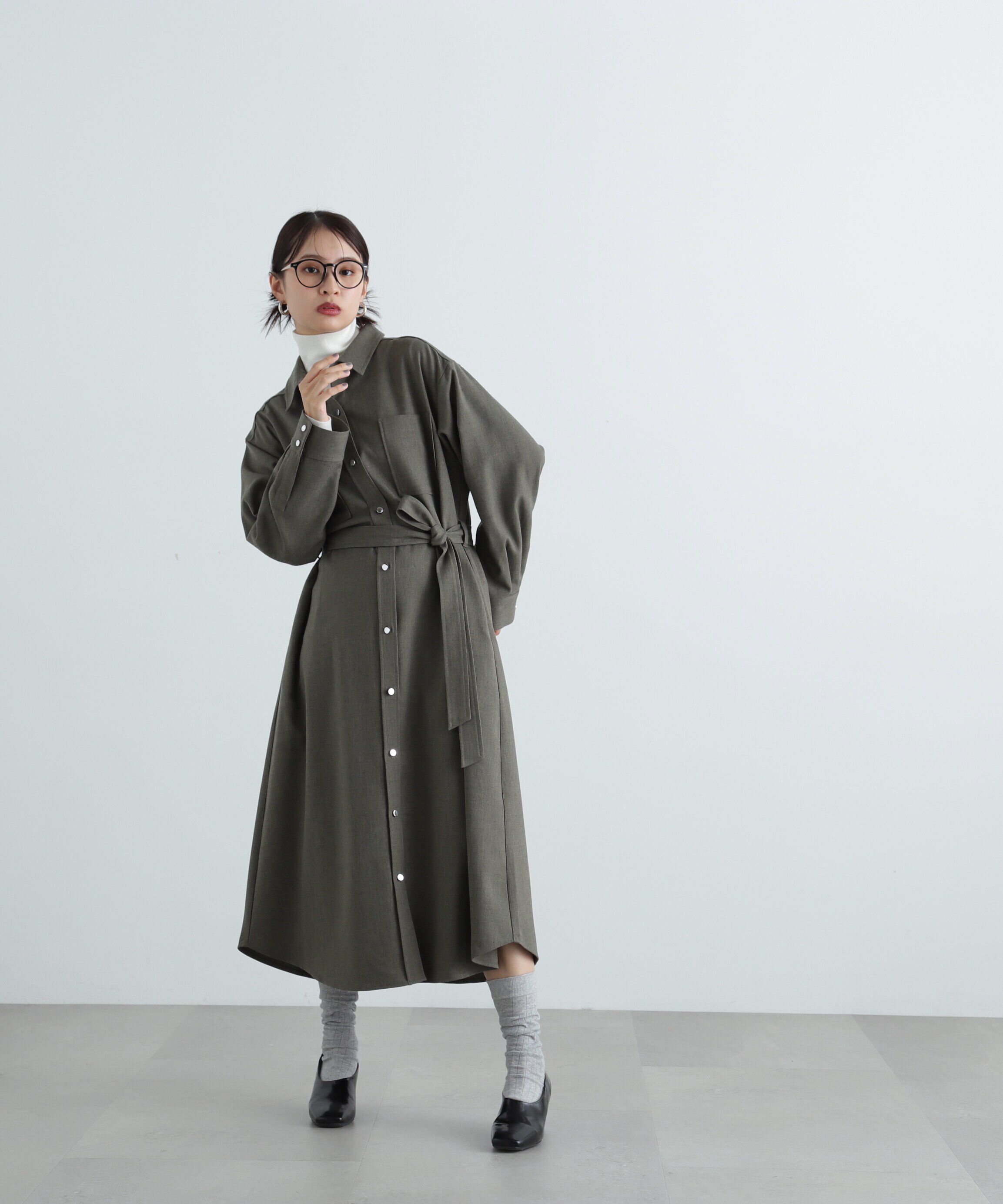  「リボンベルト付シャツワンピース」|ワンピース|