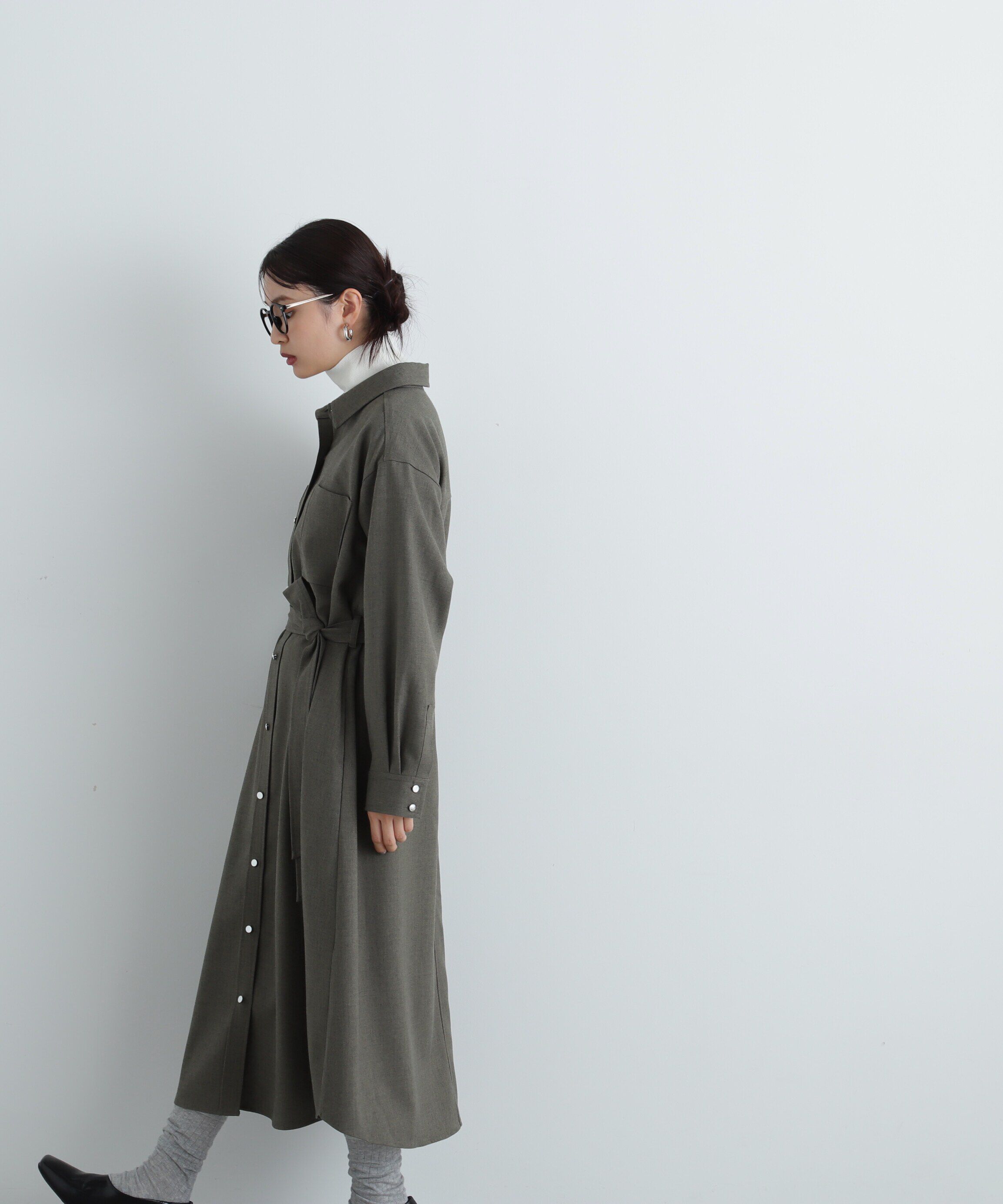  「リボンベルト付シャツワンピース」|ワンピース|