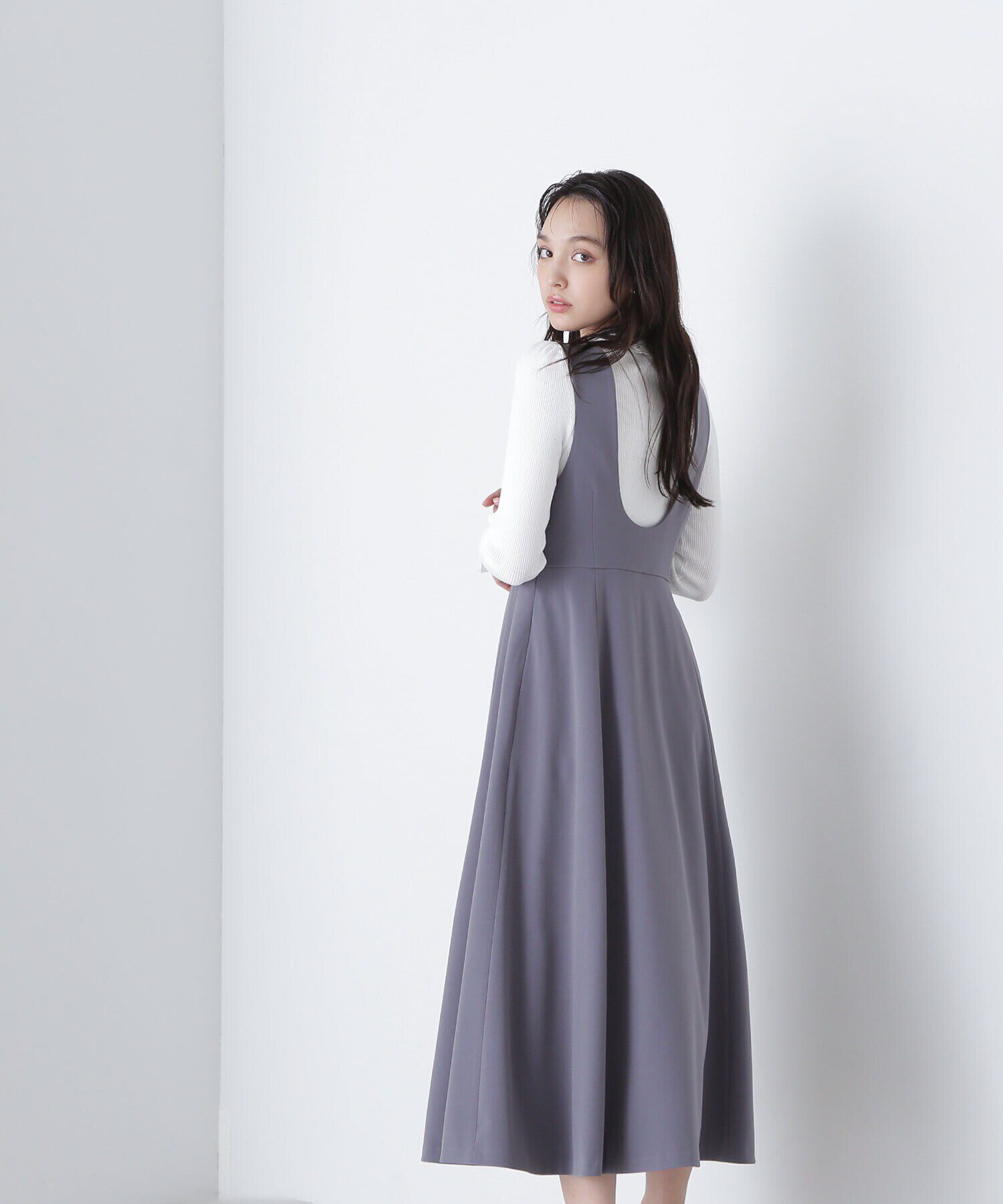  「Uネックフレアジャンスカ」|ワンピース|グレー