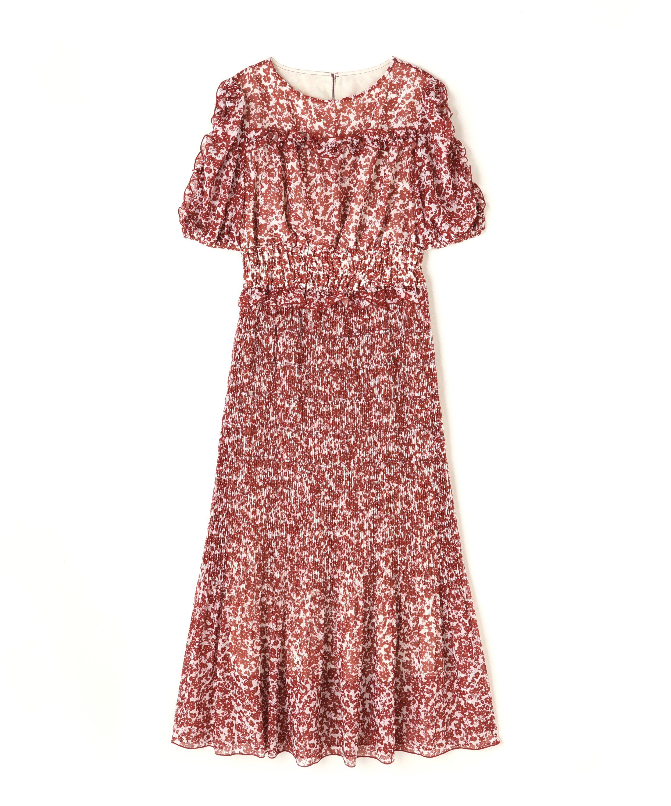  「フリルシャーリングプリントワンピース」|ワンピース|