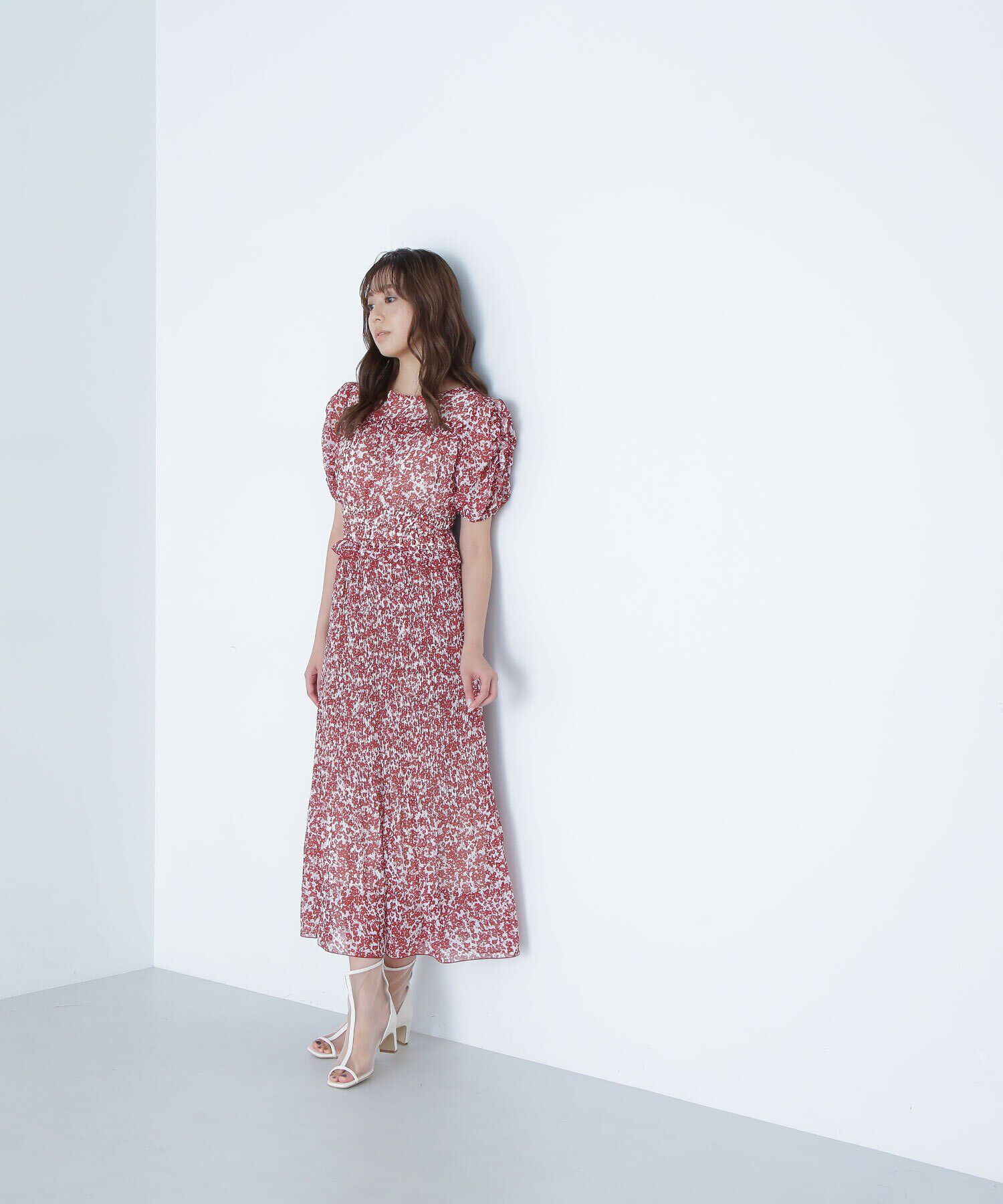  「フリルシャーリングプリントワンピース」|ワンピース|