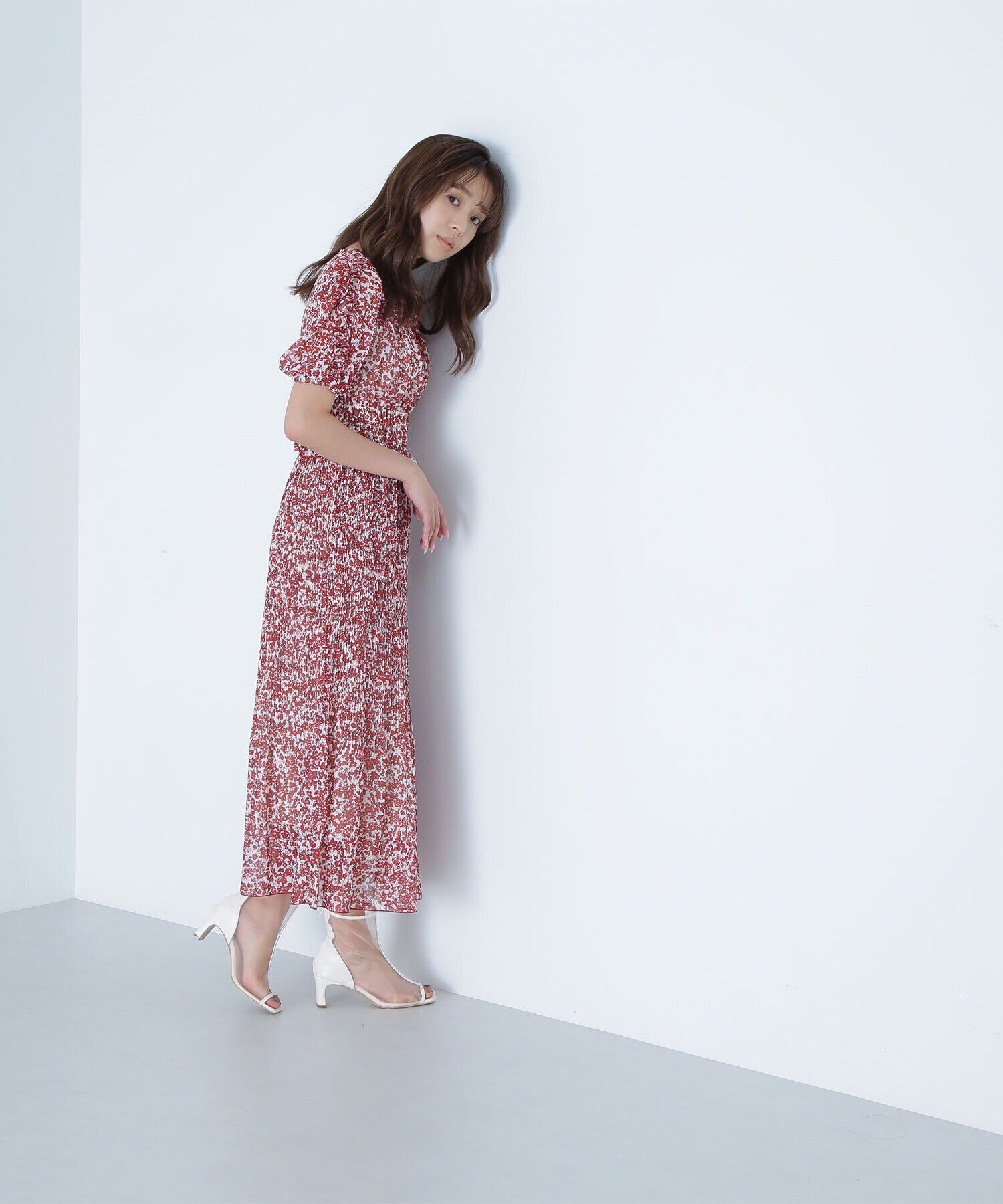  「フリルシャーリングプリントワンピース」|ワンピース|