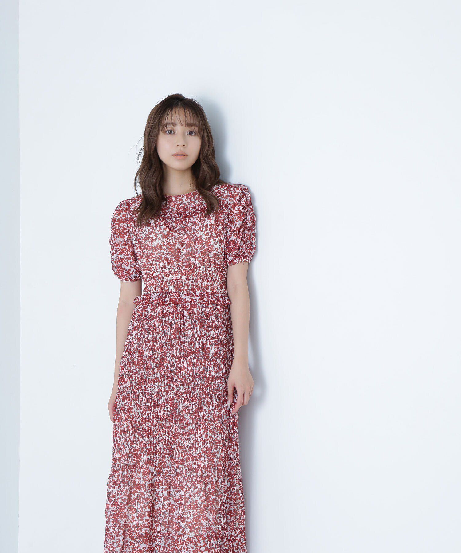  「フリルシャーリングプリントワンピース」|ワンピース|